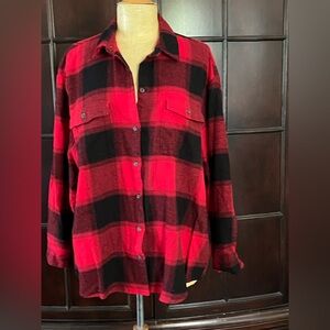 Old Navy Red and Black Plaid Flannel Boyfriend Shirt